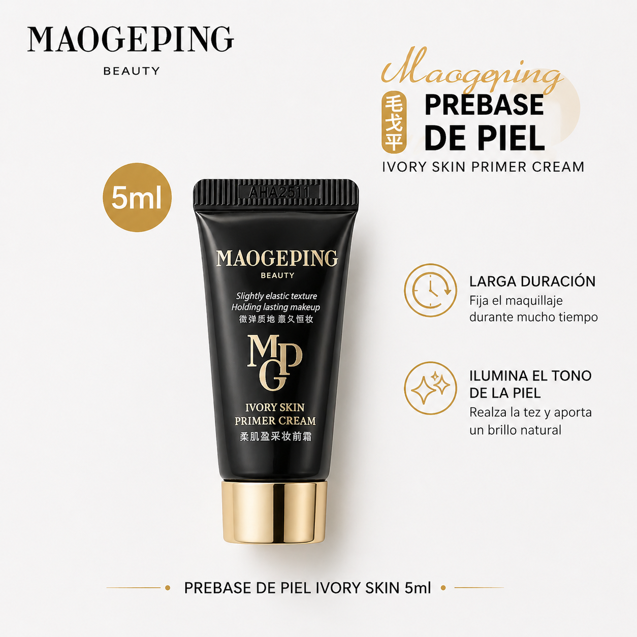 MAOGEPING Ivory Skin Primer Cream - Prebase Alisadora Invisible (30ml/5ml)