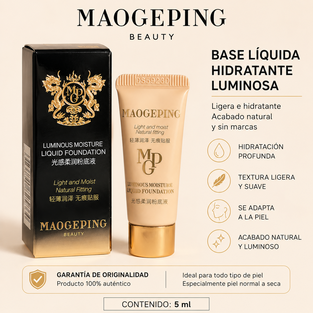 MAOGEPING Base Líquida Hidratante Luminosa (30ml/5ml)
