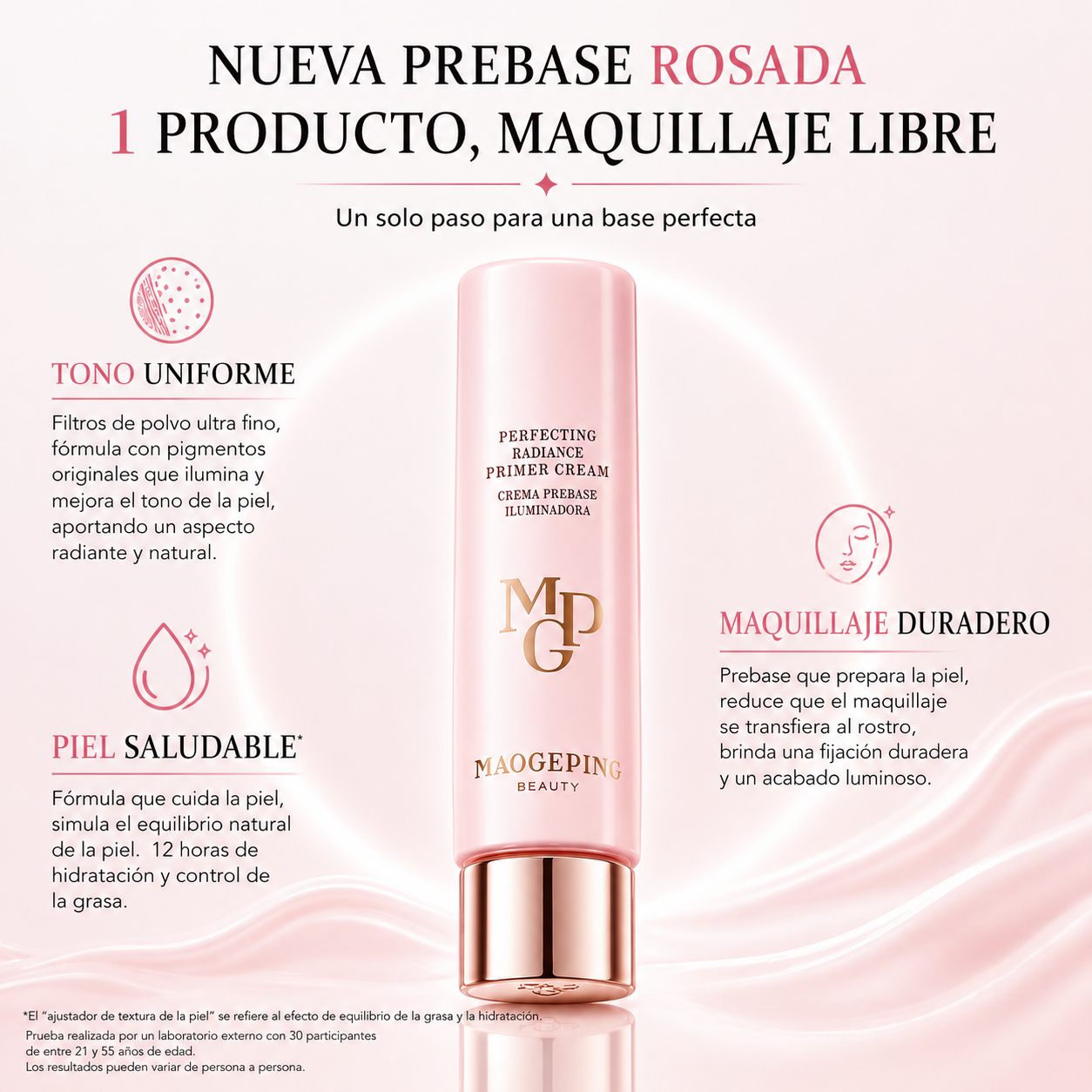 MAOGEPING Perfecting Radiance Primer Cream – Prebase Iluminadora y Perfeccionadora (30ml/5ml)