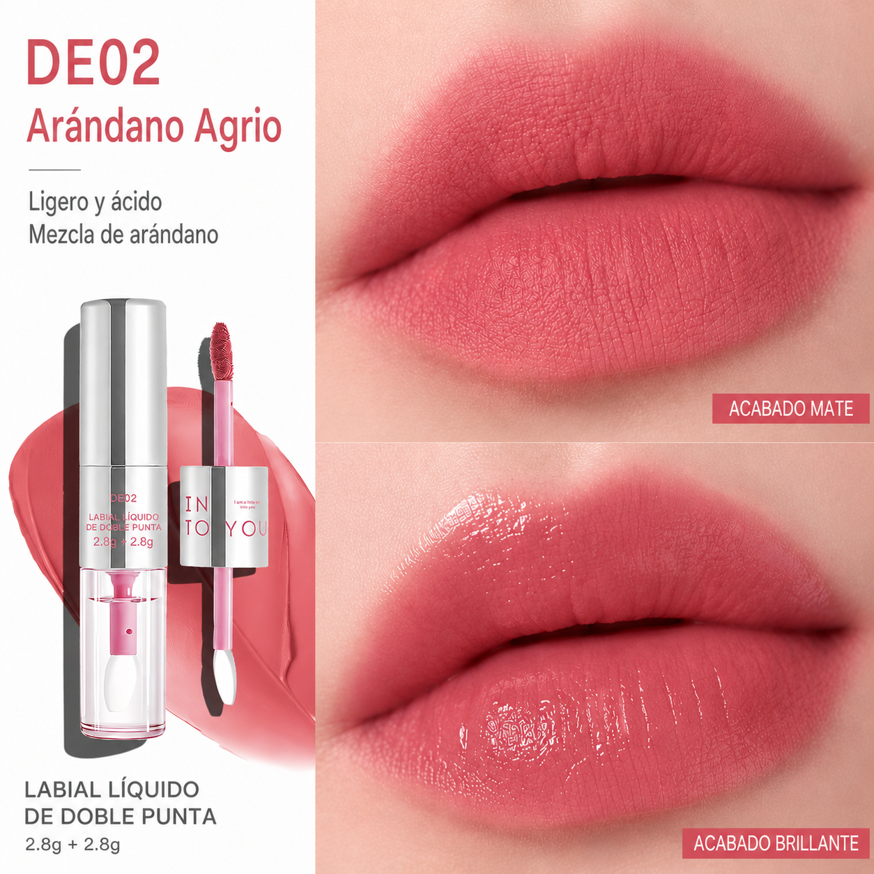 INTO YOU Labial Líquido de Doble Punta – Acabado Mate & Gloss