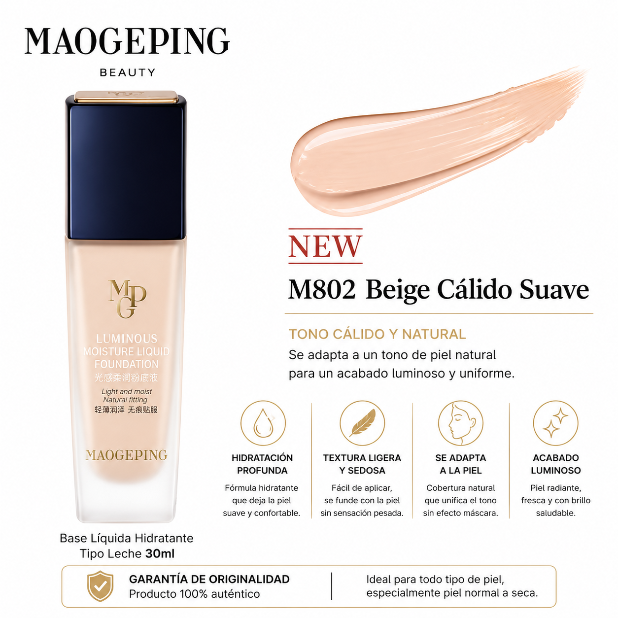 MAOGEPING Base Líquida Hidratante Luminosa (30ml/5ml)